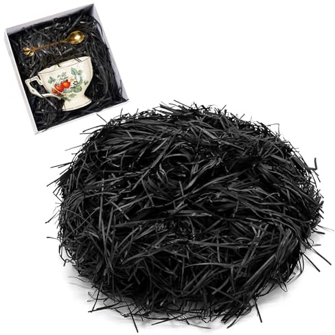 Geschreddertes Papier, 200g Geschenk Füllmaterial Raffia, Raffia Geschreddertes Papier für DIY Füllmaterial, für DIY Party Hamper Füllung und Geschenkverpackung, Schwarz