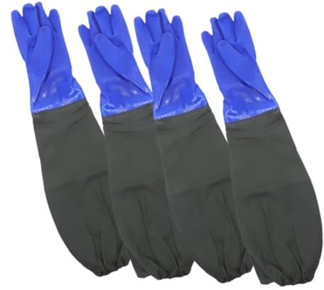2 Pairs Long Waterproof Rubber Gloves for Kitchen Cleaning Reusable Dishwashing Gloves Multi Purpose Household for Pet Care Gardening and Fish Tank Maintenance