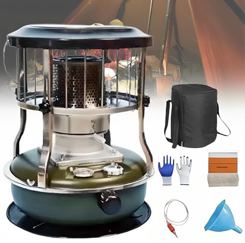 2 in 1 Kerosene Heater,4.5L Camping Heater(Lasts 18-20h), Adjustable Paraffin Heater for Home Indoor with Wick（7800-10000BTU/H）/Portable Handle, for Boiling Water Heating Cooking green