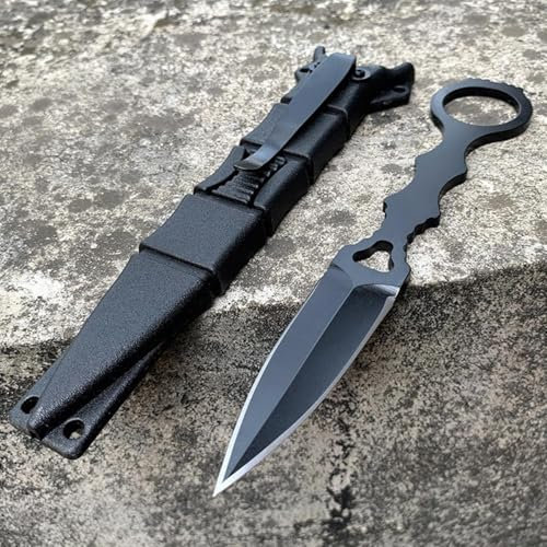 iMQUVTY Dagger Taschenmesser Knife Messer Feststehende Edc Messer,Stiefelmesser Klinge outdoor Jagdmesser survival überlebensmesser bushcraft messer mit Kydexscheide 440c stahl 17cm (Schwarz)