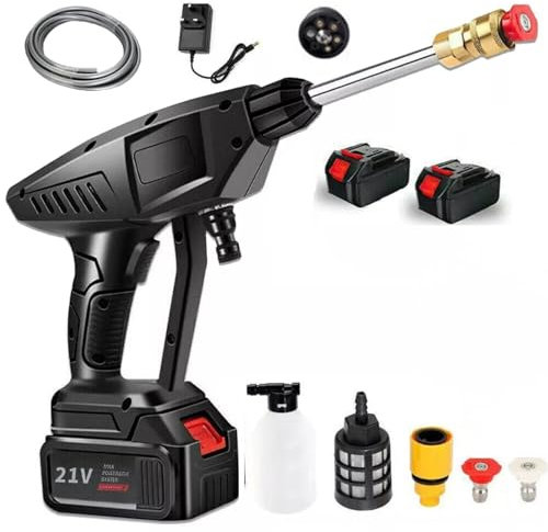 Cordless High-Pressure Washing Water Gun Car Jet Washing Machine with 2PCS Rechargeable Battery,Handheld Power Cleaner Water Gun for Car/Fence/Floor/Patio Cleaning (Black 2)
