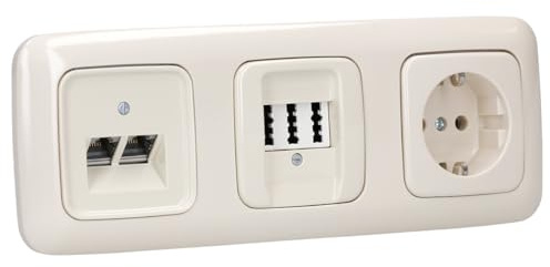 Busch-Jaeger Busch-Duro 2000 SI Set: Rutenbeck Anschlussdose 136104070 UAE-Cat.6A iso-8/8 Up 0 & Zenrtalscheibe + Telefondose TAE 3x6 NFN Up0 rw & Zenrtalscheibe + 2522-212 Rahmen Cremeweiß
