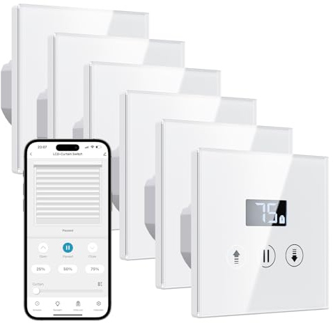 Interruptores Persiana Wifi Porcentual con Pantalla LCD, Interruptor Persiana Inteligente Compatible con Alexa y Google Assistant 80x80mm, Se Requiere Cable Neutro