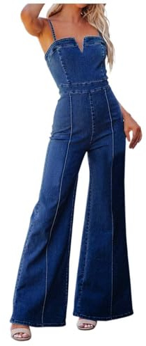Latzhosen Für Damen Jeans, Jumpsuit Damen Elegant Lang Sommer Ärmellos Jeans Overall Kuschelig Jeanslatzhose Weit 90er Jahre Bib Romper High Waist Baggy Trägeroverall 90er Jahre Outfit Damen Latzhose