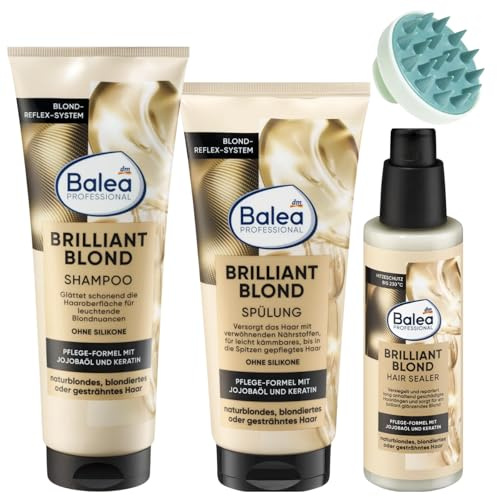 Balea 3-pack: glänsande blond schampo 250 ml balsam 200 ml hårbehandling hårbehandling 100 ml med hårbotten massagerande borste