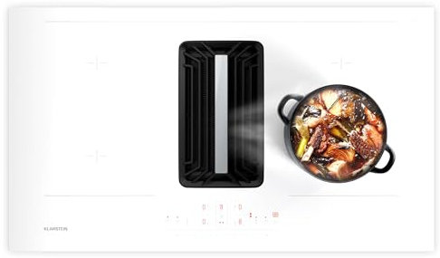 Klarstein AirJet 90 - Piano a Induzione con Cappa Integrata, Efficienza Energetica: A++, 750 m³/ora, Boost: 10000 W, VarioHeating, Touch Control, Filtro Antigrasso, Bianco