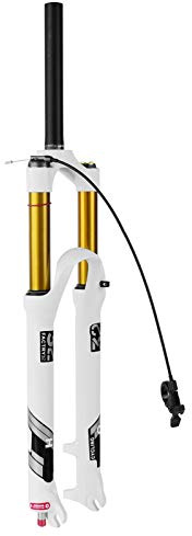 AttLvTu MTB Luftgabel 140mm Federweg - Leichtbau-Luftfederung mit Rebound-Einstellung - Remote/Manuelles Lockout - Für 26/27.5/29 Räder - 9mm Schnellspanner - Scheibenbremse - Weiß