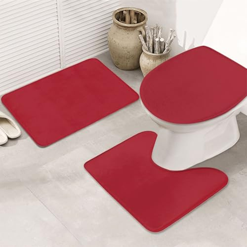 3 Piezas Juego De Alfombra De Baño Amaranto Rojo Juego De Alfombrillas De Baño Moda Durable Alfombras De Cama, para Bathroom, Cocina, Dormitorio