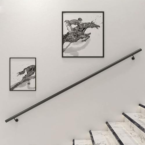 Renmlion Barandilla de Escalera Negra de Tubo Redondo, barandilla de Escalera de Hierro Forjado de Metal para Interiores y Exteriores, pasamanos de Pared para Casas, Villas y lofts(330cm)