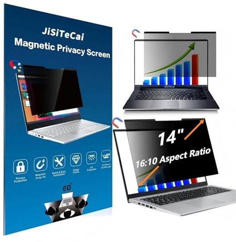 JiSiTeCai 14-inch magnetic privacy screen, suitable for laptops with a 16:10 detachable anti-glare filter, reduces blue light/compatible with HP, Dell, Acer, Asus, Samsung, Lenovo and other laptops.