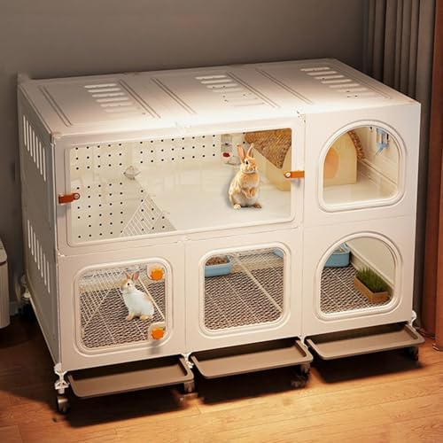 Kaninchenkäfig mit Rollen - Leicht Zu Bewegen, Leicht ZugäNglich, GeräUmiges Design Und GemüTliche Verstecke für 2–3 Kleintiere(105 * 45 * 82cm)