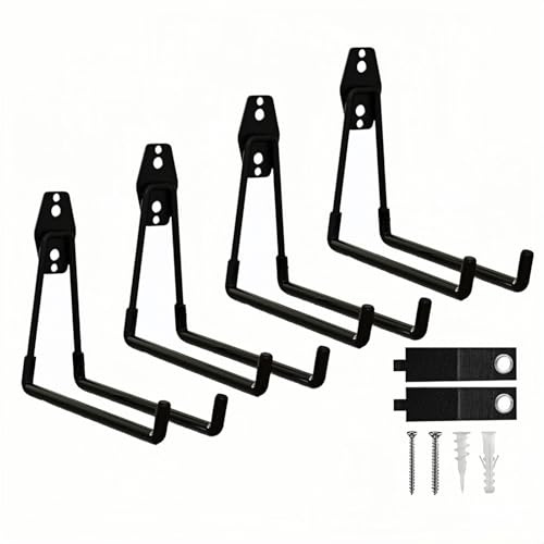 Tebgeag 4 Pack Garage Hooks Heavy Duty with Anti-Slip Coating, Steel Utility Ladder Hooks for Hanging Garden Tools, Hoses, Ropes, Bikes and More (7.7in)