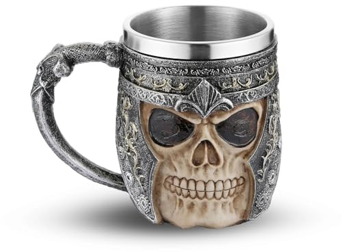 AsAlways Stainless Steel Skull Beer Mug Gothic Beer Stein Novelty Wine Coffee Drinking Cup Halloween Renaissance Accessory Gift 400ML/13.5OZ