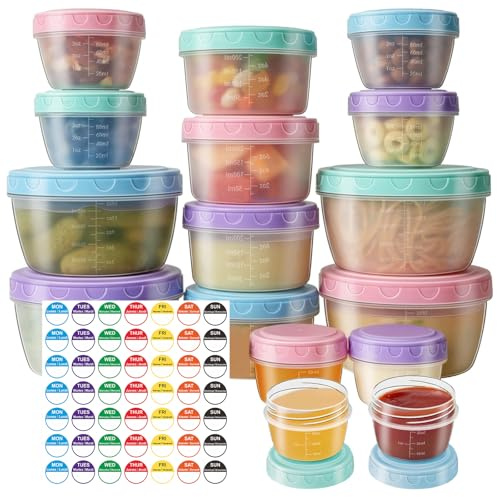16 Stück Gefrierdosen 4 Größen mit Deckel, Auslaufsichere Vorratsdosen mit Skalenmarkierung, BPA-frei Frischhaltedosen, stapelbar & wiederverwendbar, Gefrierbehälter für Snacks, Saucen, Babynahrung