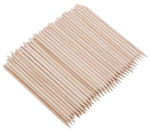 Palito de Madera de Naranja 100 Piezas para Uñas y Cutículas | Color Caqui, Madera Dura Resistente, Dos Extremos Punta Plana E Inclinada