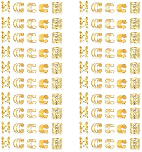 Alide 40 Stück Haarschmuck, Goldener Dreadlock-Schmuck, Goldener Piraten-Haarschmuck Für Zöpfe, Verstellbare Manschetten