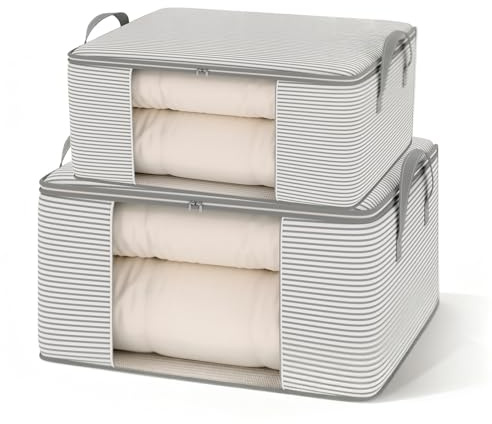 2 Aufbewahrungstasche für Bettdecken, Faltbare Aufbewahrung 60 × 40 × 30 cm Kleiderboxen Mit Deckel Aufbewahrungsbox Stoff Aufbewahrung Kleidung 55 × 35 × 25 cm