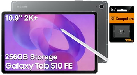 Samsung Galaxy Tab S10 FE Android Tablet (10.9 2K+ Touchscreen, 8-Core, 8GB RAM, 256GB Storage (128GB+128GB SD Card)), S Pen, Long Battery Life, Dual Cameras, Lightweight, SM-X520, NA Version, Gray