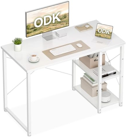 ODK Escritorio con Estantería Reversible, 100x48cm, Blanco