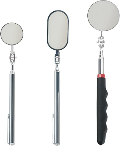 lrgnixs Set di 3 specchietti telescopici per ispezione, utensili telescopici, manopole per specchietti meccanici per auto, rotondi, 360 gradi, maniglie estraibili, per ispezioni del veicolo