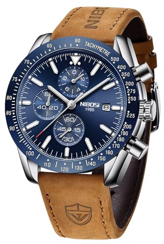 NIBOSI Uhren Herren Analog Quarz Chronograph Roségold Silber Datum | 30M Wasserdicht Lederarmband Leuchtende Klassische Elegantes Mode Casual Uhren für Männer