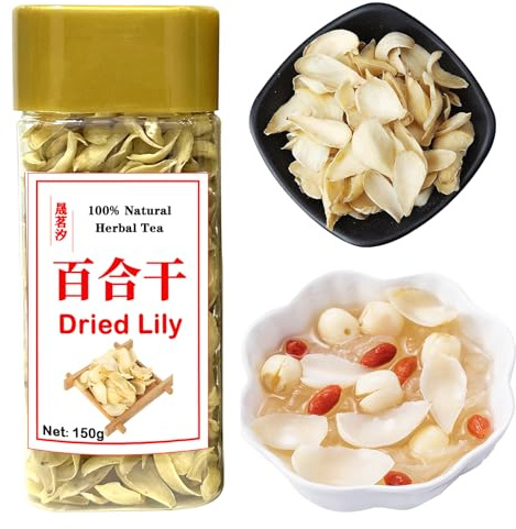 Dried Lily Bulb Lily Bulbs Bai He 5.3oz/150g Boil Soup and Congee Health Chinese Herbal Tea Add to breakfast Oatmeal Congee Sulfur Free No Addition 百合 百合干 龙牙百合 银耳莲子百合羹