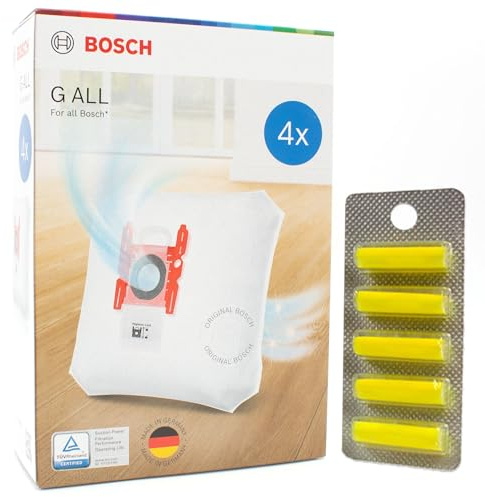 PakTrade 4 Vacuum Cleaner Bags + 5 Duft Compatible with Bosch BGB41HYG1H/12, BGB41HYGGB/12, BGB41PET1/12, BGB451230/03, BGB452100/03 | 4 Bags, Air Freshener, Accessories, Spare Parts