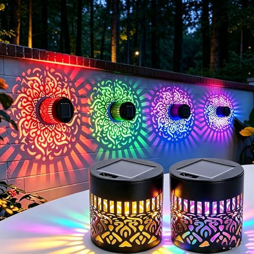 Lámpara Solar de Pared con Diseño de Mandala,Lámpara de Proyector de Valla de Jardín Al Aire Libre,Luces Solares Decorativas de Mandala,Luz de Valla de Metal Impermeable Para Jardín (2, color)