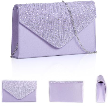 Yzalen Damen Clutch Hochzeit, Elegant Abendtasche Damen Hellviolett mit Kette für Party, Abschlussball, Hochzeit