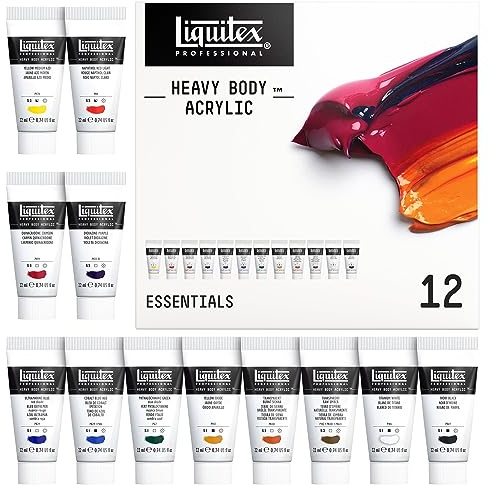 Liquitex Heavy Body Acrylic Paint Set, 12 x 22ml, Essentials Set