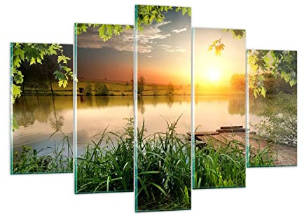 Mehrteilige Bilder auf Glas 150x100cm Glasbild Brücke See Groß XXL Wanddeko Bild im Glas Schlafzimmer Küche Set 5 teilige Wandbilder Dekoration Wohnzimmer Modern Wand Kunstdruck Art GEA150x100-3914