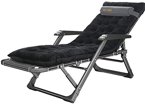 LHNLY-Liegen Liegenauflage für Sonnenliege Hoch Senioren mit Kissen Saunaliege Auflage Extrabreit Deckchair Liege Gartenliege Liegender Recliner Relaxliege für Balkon Wohnzimmer, Schwarz Samt