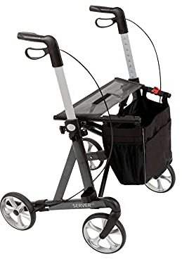 Rehasense Schwergewichts-Rollator Server HD XXL I Aluminium, Leicht & Faltbar I Bis 200 kg Belastbar I Extra Breiter Rahmen & Einkaufstasche I Zusammenklappbar, L, Anthrazit
