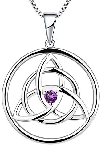 YL Collier Celtique en Argent 925 avec 12 Pierre de Naissance Oxyde de Zirconium Noeud Celtique Collier Pendentif pour Femme, Longueur de Chaîne 45 + 3CM