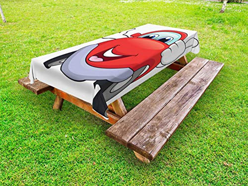 ABAKUHAUS Voitures Nappe Extérieure, Cartoon Rouge Véhicule Heureux, Nappe de Table de Pique-Nique Lavable et Décorative, 145 cm x 210 cm, Vermilion Lilas
