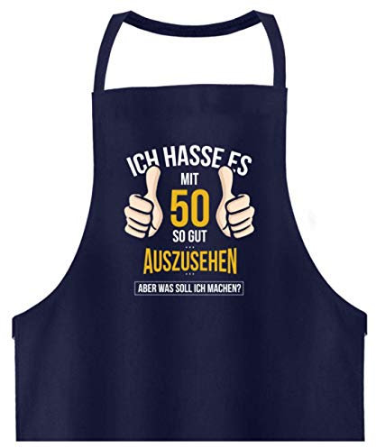 Galeriemode 50 Geburtstag Ich Hasse es mit 50 - Hochwertige Grillschürze -Einheitsgröße-Dunkel-Blau