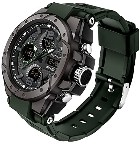 findtime Montre Militaire Tactique de Sport pour Homme Chronomètre à Grand Cadran, Alarme, Double Affichage de l'heure, rétroéclairage, Montre-Bracelet étanche pour l'extérieur, analogique numérique