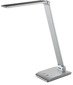 Alco-Albert - LED Schreibtischlampe 48 LEDs 7W silber | Tischleuchte mit Standfuß, 3 Helligkeitsstufen dimmbar und 24+24 LEDs für optimale Arbeitsplatzbeleuchtung