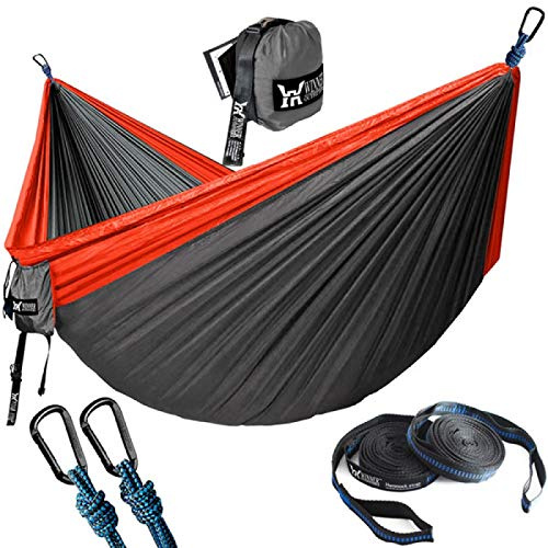 Tragbare Hängematte Doppel Nylon Camping Hängematte Survival Garten Hängematte Couch Reise Möbel Fallschirmhängematte Rot Anthrazit