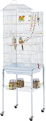 Yaheetech Jaula para Pájaros con Soporte Ruedas 46 x 35 x 158,5 cm Blanco | Jaula Mascota para Canarios