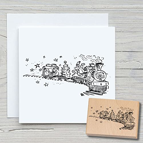 NEWSTAMPS Stempel Lokomotive Motivstempel aus Holz & Gummi zum Karten und Geschenke basteln, Holzstempel für Weihnachten, Weihnachtskarte, Advent, Scrapbook, Textilstempel, Deko, Freunde