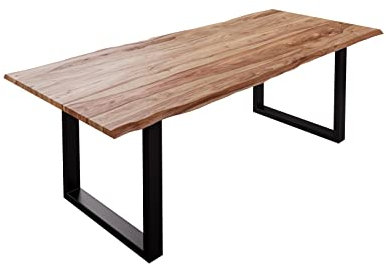 SAM Baumkantentisch 220x100cm Mailand, Sheesham-Holz naturbelassen, Esstisch mit echter Baumkante, massiver Esszimmertisch mit U-Gestell Mattschwarz, Tischplatte 26mm