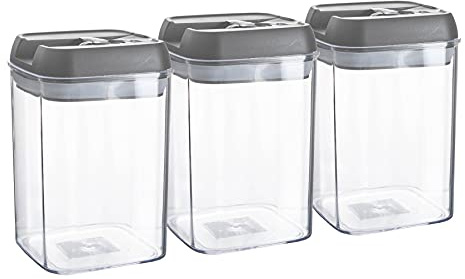 Argon Table Food Storage Containers with Airtight Flip Lock Lids - 800ml - Grey - 3 Pack - Plastic Kitchen Storage Tupperware Pantry Food Organiser for Cereal, Oats, Sugar, Coffee, Biscuits, Tea