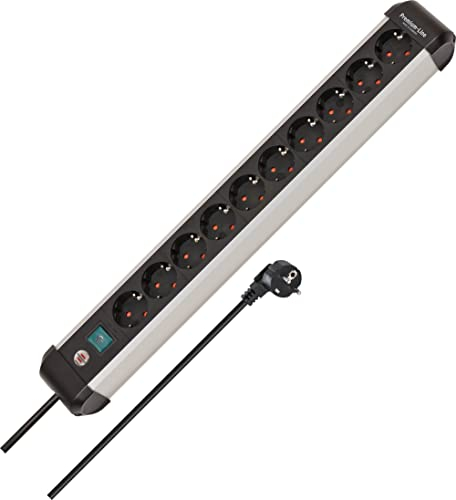 Brennenstuhl Premium-Alu-Line Steckdosenleiste 10-Fach/Steckerleiste aus hochwertigem Aluminium (Mehrfachsteckdose mit Schalter und 3m Kabel, Made in Germany)