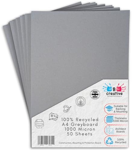 BCreativetolearn A4 Greyboard 21 x 11,7 tum 1000 mikron (1 mm) 50 ark – tjock återvunnen monteringsplatta för stöd, modelltillverkning och presentation