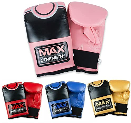 MAXSTRENGTH Bag Gloves Boxing Punching Mitts MMA Heavy Punch Training, Muay Thai Kickboxing Focus Pads Double End Speed Ball Workout, Adult Men Women (L/XL, Pink/Black)