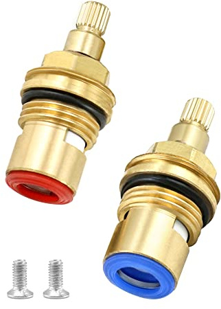 QWORK® 2 Stück Wasserhahn Ventiloberteil, Wasserhahn Ventile Armaturen, Wasserhahn Kartusche, G1/2 20 Zähne,1 Paar Heiß& Kalt