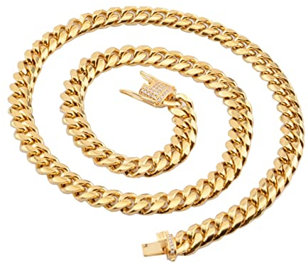 Epinki Halskette Herren Ohne Anhänger 51 cm, Panzerkette Gold Edelstahl Ketten Breit 12MM Metallketten Punk mit Zirkonia Weiß Hip Hop für Männer