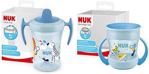 NUK Trainer Cup Trinklernbecher | mit weichem Trinkschnabel & ergonomischen Griffen | 6+ Monate | 230 ml | blaues Zebra & Mini Magic Cup Trinklernbecher | ab 6 Monaten | 160 ml | blauer Marienkäfer