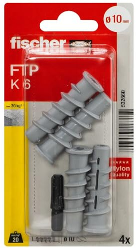 Cheville Nylon Fischer Turbo Pour Béton Cellulaire FTP-K 6 4 Pcs